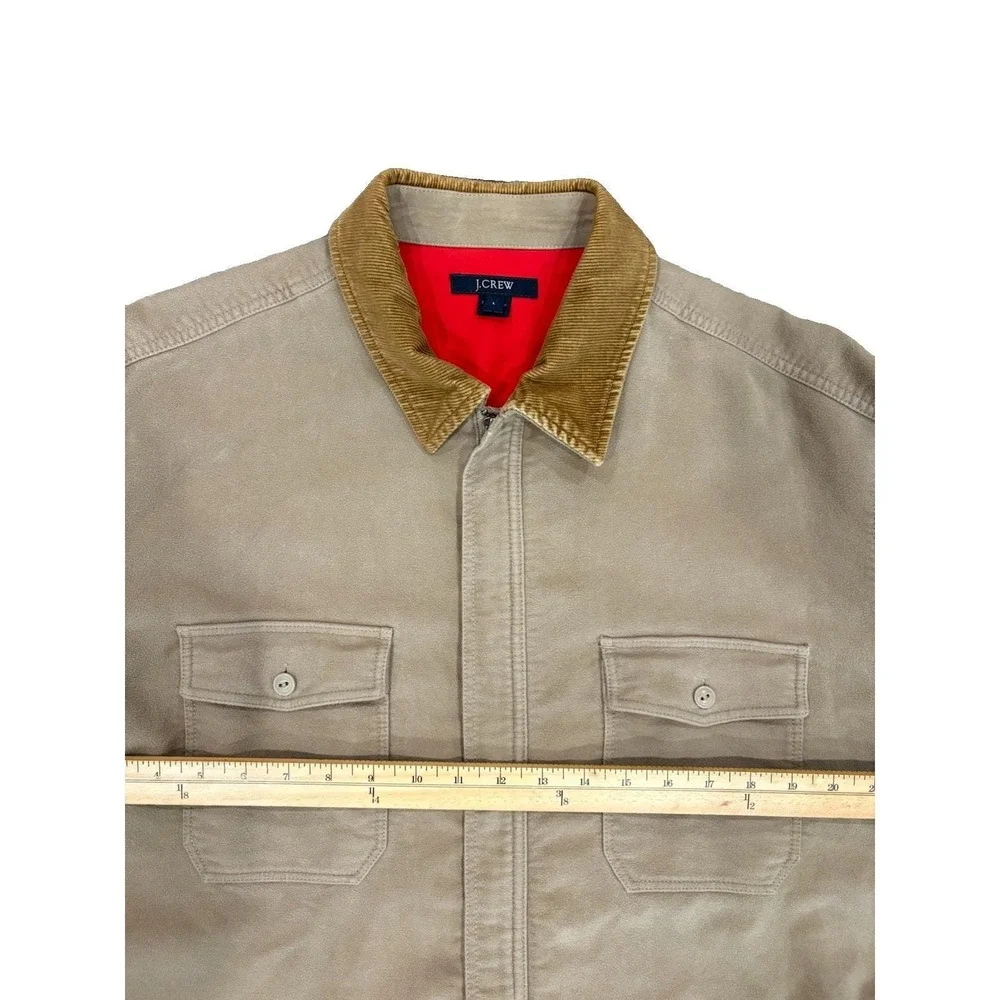 J Crew Vintage Mens Barn Jacket Large Beige Tan Corduroy Collar Chore Coat 61772